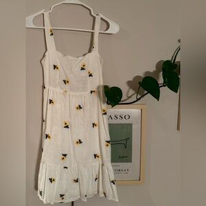 White embroidered sunflower dress